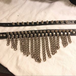 Bundle of 2 black Leather studded / spike / chain collars